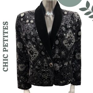 🛍️ Chic Petites Velvet-Burnout Shawl-Collar Blazer – Black/Grey, Petite 6